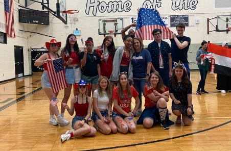 The American Sign Language (ASL) team shows off their American-themed apparel. 