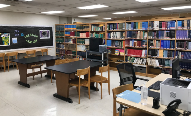 The Maker Space, which contains encyclopedic resources and board games. Located to the left of the entrance to the Media Center.